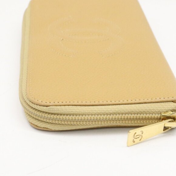 Chanel CC Logo Timeless Caviar Beige Leather Around Zip Around Wallet - Picture 5 of 15